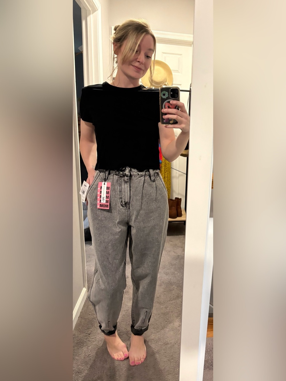 YMI Washed Gray High-Rise Mom Jeans - SIZE 1